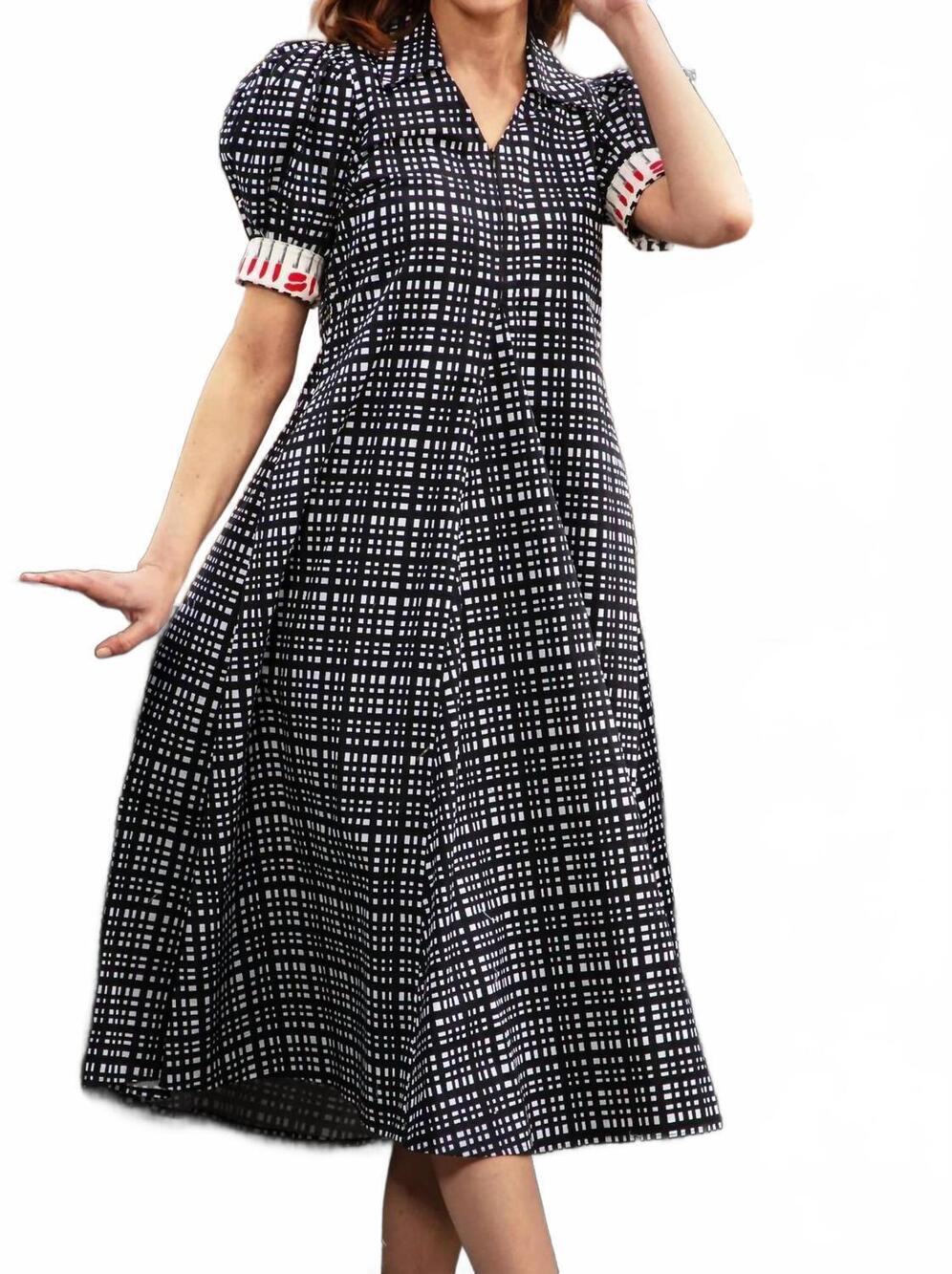 NEW DIZZY-LIZZIE montauk midi dress in black/white grid